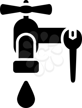 Icon Of Wrench And Faucet. Black Stencil Design. Vector Illustration.