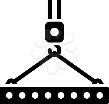 Icon Of Slab Hanged On Crane Hook. Black Stencil Design. Vector Illustration.