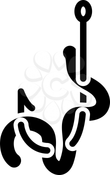 Icon Of Worm On Hook. Black Stencil Design. Vector Illustration.
