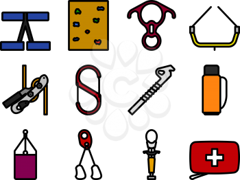 Alpinist Icon Set. Editable Bold Outline With Color Fill Design. Vector Illustration.