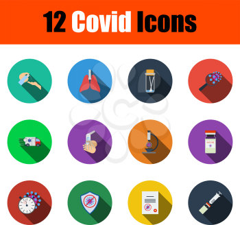 Covid Icon Set. Flat Design With Long Shadow. Vector illustration.