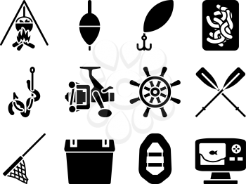 Fishing Icon Set. Fully editable vector illustration. Text expanded.