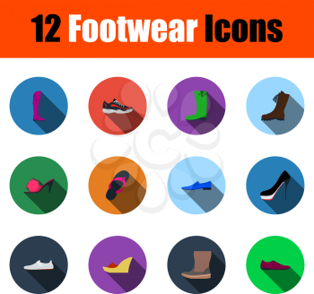 Footwear Icon Set. Flat Design With Long Shadow. Vector illustration.