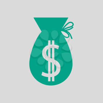 Money Bag Icon. Green on Gray Background. Vector Illustration.