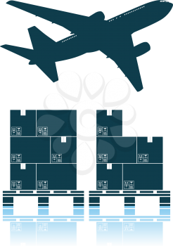 Boxes On Pallet Under Airplane. Shadow Reflection Design. Vector Illustration.