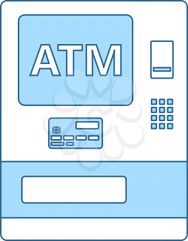 ATM Icon. Thin Line With Blue Fill Design. Vector Illustration.