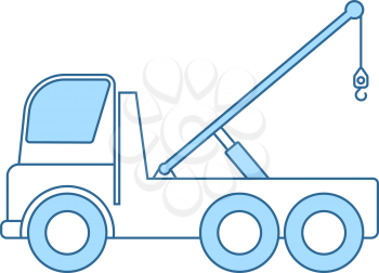 Car Towing Truck Icon. Thin Line With Blue Fill Design. Vector Illustration.