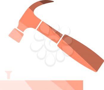 Icon Of Hammer Beat To Nail. Flat Color Ladder Design. Vector Illustration.