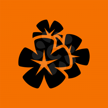 Frangipani Flower Icon. Black on Orange Background. Vector Illustration.