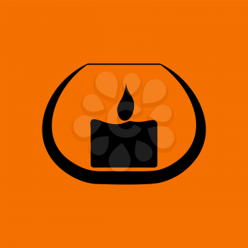 Candle In Glass Icon. Black on Orange Background. Vector Illustration.