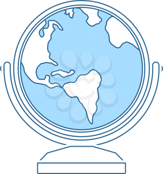 Globe Icon. Thin Line With Blue Fill Design. Vector Illustration.
