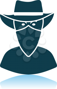 Cowboy With A Scarf On Face Icon. Shadow Reflection Design. Vector Illustration.