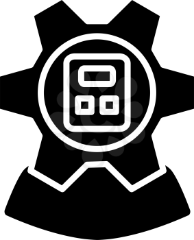 Analyst With Gear Hed And Calculator Inside Icon. Black Stencil Design. Vector Illustration.