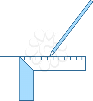 Pencil Line With Scale Icon. Thin Line With Blue Fill Design. Vector Illustration.