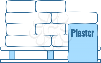 Palette With Plaster Bags Icon. Thin Line With Blue Fill Design. Vector Illustration.