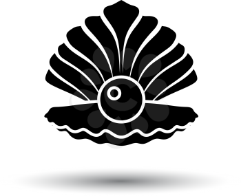 Open Seashell Icon. Black on White Background With Shadow. Vector Illustration.