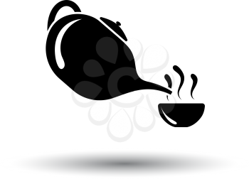 SPA Tea Pot With Cup Icon. Black on White Background With Shadow. Vector Illustration.
