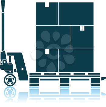 Hand Hydraulic Pallet Truc With Boxes Icon. Shadow Reflection Design. Vector Illustration.