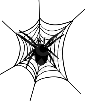 Halloween black spider with nets. Vector illustration.
