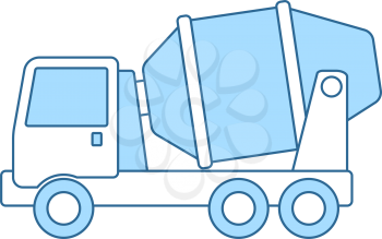 Icon Of Concrete Mixer Truck. Thin Line With Blue Fill Design. Vector Illustration.