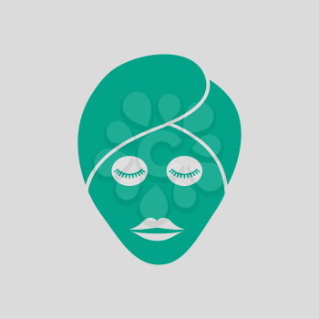 Woman Head With Moisturizing Mask Icon. Green on Gray Background. Vector Illustration.