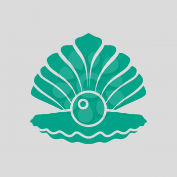 Open Seashell Icon. Green on Gray Background. Vector Illustration.