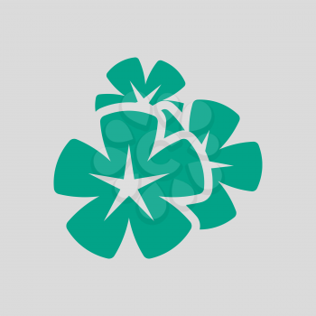 Frangipani Flower Icon. Green on Gray Background. Vector Illustration.