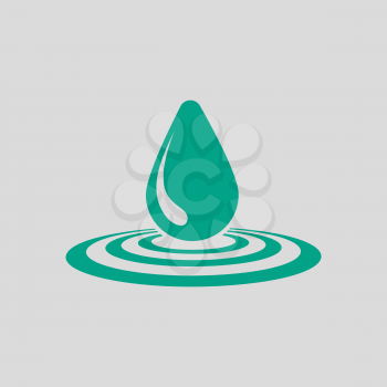 Water Drop Icon. Green on Gray Background. Vector Illustration.