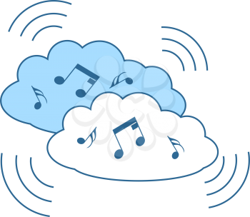 Music Cloud Icon. Thin Line With Blue Fill Design. Vector Illustration.