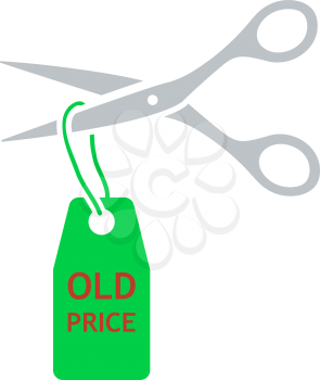 Scissors Cut Old Price Tag Icon. Flat Color Design. Vector Illustration.