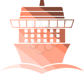 Cruise Liner Icon Front View. Flat Color Ladder Design. Vector Illustration.