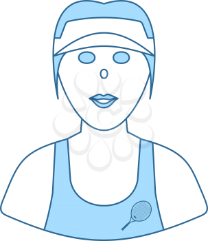 Tennis Woman Athlete Head Icon. Thin Line With Blue Fill Design. Vector Illustration.