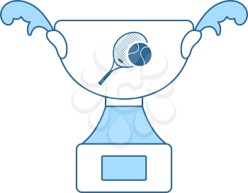 Tennis Cup Icon. Thin Line With Blue Fill Design. Vector Illustration.