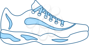 Tennis Sneaker Icon. Thin Line With Blue Fill Design. Vector Illustration.