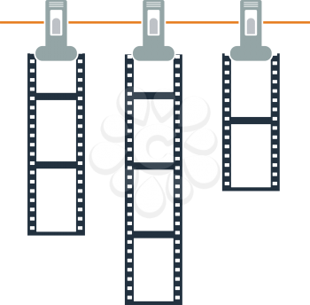 Icon Of Photo Film Drying On Rope With Clothespin. Flat Color Design. Vector Illustration.