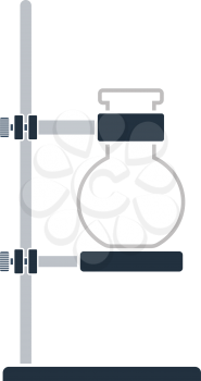 Icon Of Chemistry Flask Griped In Stand. Flat Color Design. Vector Illustration.