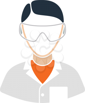 Icon Of Chemist In Eyewear. Flat Color Design. Vector Illustration.