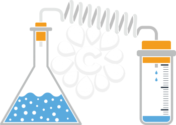 Icon Of Chemistry Reaction With Two Flask. Flat Color Design. Vector Illustration.