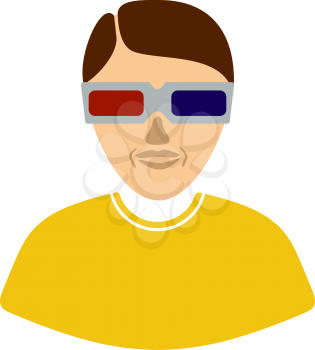 Man With 3d Glasses Icon. Flat Color Design. Vector Illustration.