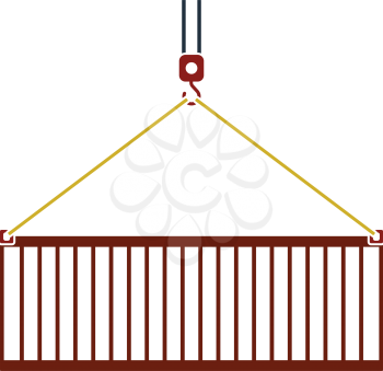 Crane Hook Lifting Container. Flat Color Design. Vector Illustration.