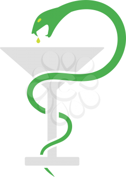 Medicine Sign With Snake And Glass Icon. Flat Color Design. Vector Illustration.