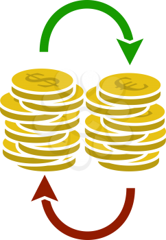Dollar Euro Coins Stack Icon. Flat Color Design. Vector Illustration.
