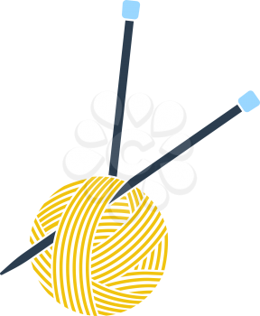 Yarn Ball With Knitting Needles Icon. Flat Color Design. Vector Illustration.