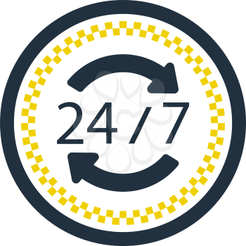 24 Hour Taxi Service Icon. Flat Color Design. Vector Illustration.