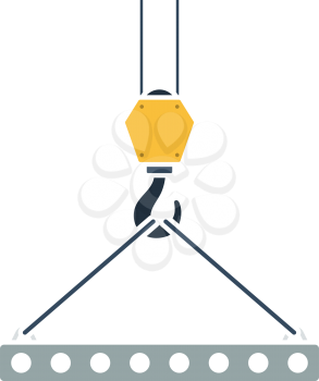 Icon Of Slab Hanged On Crane Hook By Rope Slings. Flat Color Design. Vector Illustration.