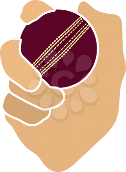 Hand Holding Cricket Ball Icon. Flat Color Design. Vector Illustration.