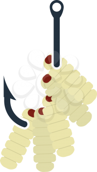 Icon Of Worm On Hook. Flat Color Design. Vector Illustration.