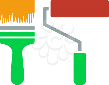 Icon Of Construction Paint Brushes. Outline With Color Fill Design. Vector Illustration.
