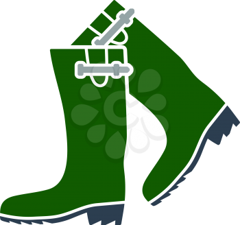 Icon Of Hunter's Rubber Boots. Flat Color Design. Vector Illustration.