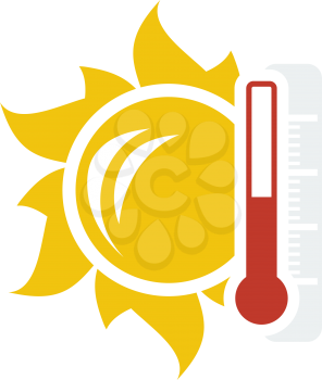 Sun And Thermometer With High Temperature Icon. Flat Color Design. Vector Illustration.